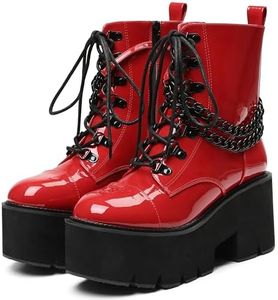 CYNLLIO Platform Boots for Women Chain Block Chunky Heel Ankle Boots Short Red Boots High Heel Combat Boots Gothic Shoes Goth Motorcyle Boots