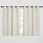 PONY DANCE Eyelet Blackout Curtains - Foil Thermal Curtains with Printed Line Wave Noise Reduction Privacy Protection Black out Drapes for Living Room/Bedroom, 46 x 54 Inch, Light Beige, 2 Panels