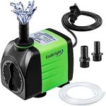 EASBRIIGHT Submersible Water Pump with 5ft Tubing: 550GPH 30W Adjustable Ultra Quiet Aquarium Pump with 7.2ft High Lift, 3 Nozzles for Fish Tank, Aquarium, Pond, Hydroponics, Statuary