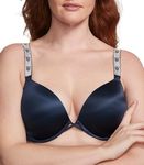 Victoria's Secret Bombshell Push Up Bra, Adds 2 Cups, Shine Strap, Bras for Women (32A-38DD), Noir Navy, 34D