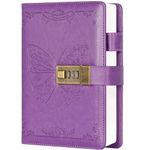 Diary with Lock, Journal for Women Girls, Vintage Lock Journal Refillable Personal Locking Notebook Secret Journal with Combination Lock 5.3inx 7.8in (Purple)