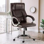 Wakefit Allen Office Chair | 3 Years Warranty | Chrome Base High Back | Ergonomic Boss Chair l Brown Leatherette Executive Chair