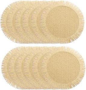 FunWheat Paper Round Placemats Set of 12 for Dining Tables 15 Inch Heat Resistant Table Mats Handmade Natural Place mats for Farmhouse Decoration(Beige)