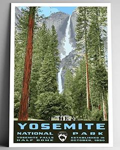 Yosemite National Park Vintage-Style Travel Poster - 8x10-12x18-18x24-24x36 / 4x6 Postcard WPA Style California Print Yosemite Falls (8x10 Inch Poster)