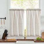 JINCHAN Kitchen Curtains Striped Tier Curatins Ticking Stripe Linen Curtains Pinstripe Cafe Curtains 36 Inch Length for Living Room Bathroom Farmhouse Rustic Curtains Rod Pocket 2 Panels Grey on Beige