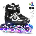 Lixada Children's Inline Skates with Light-Up Wheels, Inline Skates, Breathable, Comfortable, Adjustable, for Girls and Boys Black/Blue/Pink/Red, Size 10-7 UK.