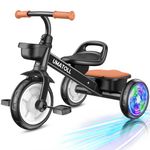 Umatoll Tricycle for Toddler 2-5 Year Old, Toddler Bike Outdoor Toys with Adjustable Seat&Light-Up Wheels, Birthday Gift for Boys Girls Ages 2–4 (Black)
