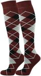 Mysocks Knee High Socks Long Golf Socks Colorful 2 Pairs Argyle Socks for Men Women, 2 Pairs Argyle Burgundy Black Ash, 8-11