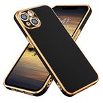 BENTOBEN Compatible with iPhone 13 Case, Slim Luxury Electroplated Bumper Women Men Girl Protective Soft Case Cover for iPhone 13 6.1 inch,Black/Gold