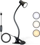 Fnulrzmt USB LED Desk Lamp Clip On Reading Light,10W 38 LED Clamp Lamp 3 Light Mode 10 Dimmable Brightness with Auto Off Timer 360° Flexible Gooseneck Clip on Light for Bed Bedside