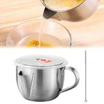 Fat Separator Jug, 1000 ml Stainless Steel Grease Separator Jug Oil Soup Strainer Cup Multi-Purpose Fat Separator Jug with Lid & Brush, Kitchen Fat Separator Can Be Heated On Induction Cooker