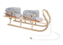 Wooden Sledge Duo Wooden Sledge for Two Children with Two Backrest Sledge Davos Sledge Made of Wood with Safety Belt, Backrest, Mattress for Children and Adults (Grey)