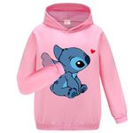 OAIXIUR Girls Casual Sweatshirts Kids Blue Cat Printing Hoodies Long Sleeve Hooded Tops (Light Pink,11-12 Years,11 Years,12 Years)