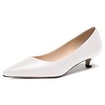 WAYDERNS Women's Matte Pointed Toe Slip On Kitten Low Heel Pumps Shoes 1.5 Inch, White, 7