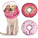 ipetstation Dog Cone Collar for Small Medium Large Dogs Cats for After Surgery, Pet Inflatable Neck Donut Strawberry Collar Soft Protective Recovery Cone (Red, XL)