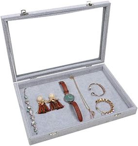 Belle Vous Porta Orecchini Espositore Gioielli in Velluto Grigio - Cofanetto Portagioie Donna Coperchio Trasparente Chiudibile a Chiave - Porta Gioielli Donna Espositore Orecchini e Porta Anelli