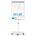 Dexboard Dry Erase Easel 40 x 28 inch, Rolling Round Stand Mobile Whiteboard w/Flipchart Pad, Magnets & Eraser