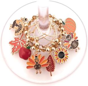 Thanksgiving Wine Charms, Halloween Wine Charms, Fall Leaf Wine Charms, Glass Tag Identifiers, Glass Markers with Pumpkin, Turkeys, and leaf wine charms For Holidays in Autumn - 8 wine charms