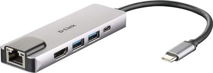 D-Link DUB-M520 5-in-1 USB-C Hub with Power Delivery, HDMI 1.4, Gigabit Ethernet RJ-45 and 2 USB 3.0 Ports for MacBook Pro 2016 or Later, MacBook Air 2018, Chromebook and Surface Pro 7