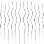 12 Pcs Twisty Birthday Candles Long Spiral Cake Candles Metallic Cake Cupcake Candles Long Thin Coil Cake Candles with Holders for Birthday Wedding Party Cake Decoration (Silver)