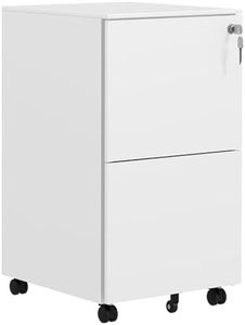 Vinsetto Vertical Steel Filing Cabinet on Wheels, 2-Drawer Lockable File Cabinet with Adjustable Hanging Bar for A4, Legal and Letter Size, White