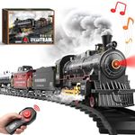 Hot Bee Train Set for Boys - Remote Control Trains w/Steam Locomotive, Cargo Cars & Tracks,Trains Toy w/Realistic Smoke,Sounds & Lights,Christmas Train Toys for 3 4 5 6 7+ Years Old Kids