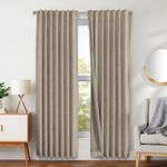 Joydeco Linen Curtains 120 inches Long 100% Blackout Drapes 120 inch Length 2 Panels Set for Bedroom Living Room Black Out Darkening Curtain Thermal Insulated Back tab Rod Pocket(52x120 inch,Linen)