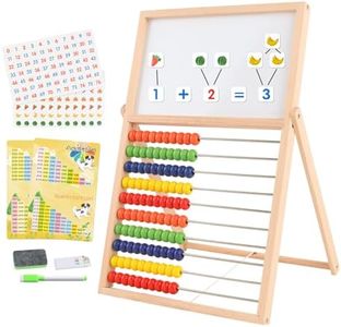 Ranqibo Wooden Abacus for Kids Math - Double-Sided Blackboard Whiteboard Magnetic Abacus for Toddlers 1-3 with 100 Magnetic Number & Fruit Stickers - Educational Counting Games Kids Gift