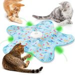 DOLLGIFT Interactive Cat Toys for Indoor Cats Adult kitten, Automatic Hide and Seek Cat Toy with Moving Feather and Mouse Squeaky for Indoor Kittens, USB Rechargeable, Blue