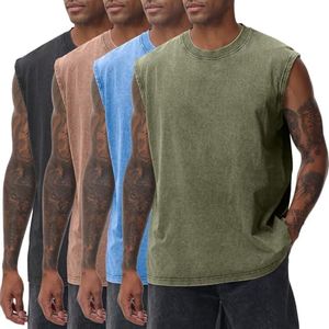 SnowElve 3 Pack Mens Workout Tank Tops Sleeveless Tee Shirts Men Muscle Shirt Gym Acid Wash T Shirts Running Beach Loose Fit Tee(AGBUCFBK,3XL)