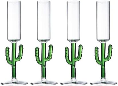 Cactus Shot Glasses 2.5oz - Cactus Gifts - Set of 4 - Green Colored Glass Blown Figurines Plant Decorations - Shot Glass Cocktail Glasses Wedding Party Glasses, Great for Parties 1.75"H - Handblown