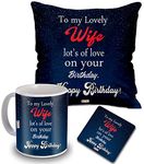 ME & YOU Gift for Wife | Special Romantic Birthday Gift | Best Gift for Wife On Her Birthday | Gift for Wife/Girlfriend/Fiance | Printed Cushion (12 * 12 Inch), Ceramic Mug - 325 ml & Coaster