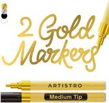 ARTISTRO 2 Acrylic Paint Pens for Rock Painting Ceramic Wood Glass Tire Plastic, Fabric Marker Paint Markers Ideal for Labeling DIY Crafts Art Projects, 3mm Medium Tip, Gold