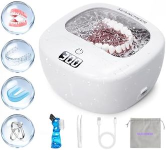 Ultrasonic Retainer Cleaner Machine | Rechargeable | Cordless | IPX7 Waterproof | Portable | 120ML | 2 Modes with Digital Timer for | Denture | Aligner | Night Guard | Mouth Guard | Jewelry | White