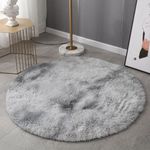 HARESLE Round Rug,Fluffy Circle Area Rug Soft Washable Rug for Kids,Bedroom Circle Rug (Light Grey,60cm