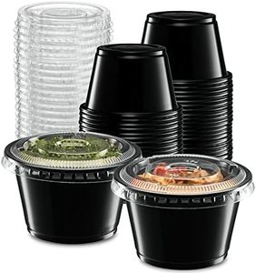 (4 oz - 100 Sets) Black Diposable Plastic Portion Cups With Lids, Small Mini Containers For Portion Controll, Jello Shots, Meal Prep, Sauce Cups, Condiments, Medicine, Dressings,