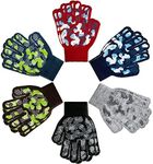 6 Pairs Boys Girls Magic Stretch Gripper Gloves Winter Knitted Full Finger Gloves for 4-8 Years Old Kids, 6 Styles
