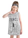 LOLANTA Girls Sequins Dance Costume Hip Hop Dancewear Sparkle Sleeveless Tank Top Dress, Silver,11-12 Years, Tag 160