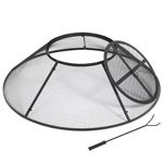 REDCAMP Fire Pit Spark Screen 36 Inch with Top Cover Round, Heavy Duty Collapsible Outdoor Fire Pit Mesh Screen, Metal Fire Pit Top Lid with Ring Handle for Patio Backyard, Black