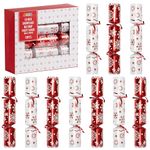 JOYIN 10 Pack Christmas No Snap Party Table Favor with Red & White Snowflake Design, with Party Hat, Joke & Little Gift Inside, for Xmas Gift, Christmas Seasonal Holiday Dinner Traditions