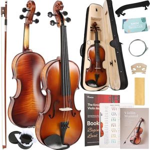 Kmise Violin 4/4 Full Size Starter Kit for Students Beginners Adults, Tiger Flame Acoustic Fiddle Set with Hard Case, Bow, Rosin, Extra Strings, Shoulder Rest, Guide & Chart (Tiger-Stripe, 4/4)
