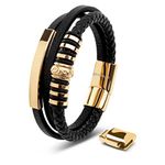 SERASAR Mens Bracelets 23cm Gold Gift-Box Genuine-Leather Cowhide Braided Adjust-Able Magnetic-Clasp Multi-Layer Wrap Jewellery-Box Rope Man Mans Male Mens Bracelets Band Jewelry Accessories