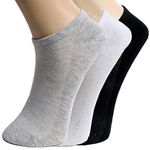 Tex Homz Unisex Casual Cotton Solid Ankle Socks, Pack of 3, Free Size - Black grey white