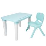 HAPPY BEAR Table and Chair Set for Kids Strong & Durable Plastic Made Rectangle Table with Box Space for Stationery 3 Level Height Adjustable (Blue)