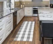 HOMEMONDE Buffalo Plaid Rug Runner Cotton Check Design Bedside Runner Rug, Hand Woven Washable Floor Mats - (Grey & White, 2 x 6 Feet)