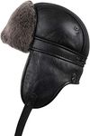 Zavelio Men's Shearling Sheepskin Aviator Russian Ushanka with Snap Hat Medium Black