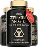 Apple Cider Vinegar Capsules with Mother - 1300mg High Strength - Enriched with Probiotics and Zinc for Metabolism & Digestive Support - 60 Tablets - Raw Unfiltered Apple Cider Vinegar - Vegan