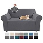 H.VERSAILTEX Stretch Couch Cover for 2 Cushion Couch, 1-Piece Universal Love Seat Covers Jacquard Spandex Sofa Protector Pet Friendly Fitted Loveseat Slipcover Washable(Loveseat, Gray,58"-72" Wide)