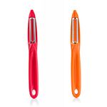 JAVA Universal Peeler || Stainless Steel Blade || Serrated and Regular Dual Edge Blade Kitchen Tool for Home and Professional Use || Pack of 2 Pieces Orange and Red Color