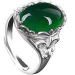 BXSMNH 100% Genuine Green Jade Resizable Agate Ring 925 Sterling Silver Ring For Men Emerald Rings Natural Stone Ring Jewelry Box (Color : Green)